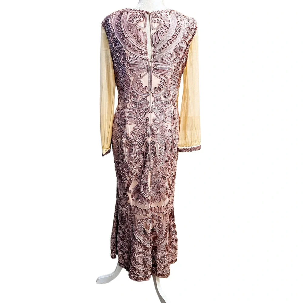 JS Collection RARE Soutache Purple Lace Sheer Sleeve Midi Flute Dress $350 Sz 12 - Picture 5 of 10